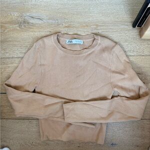 Zara Neutral Tan Crewneck Sweater